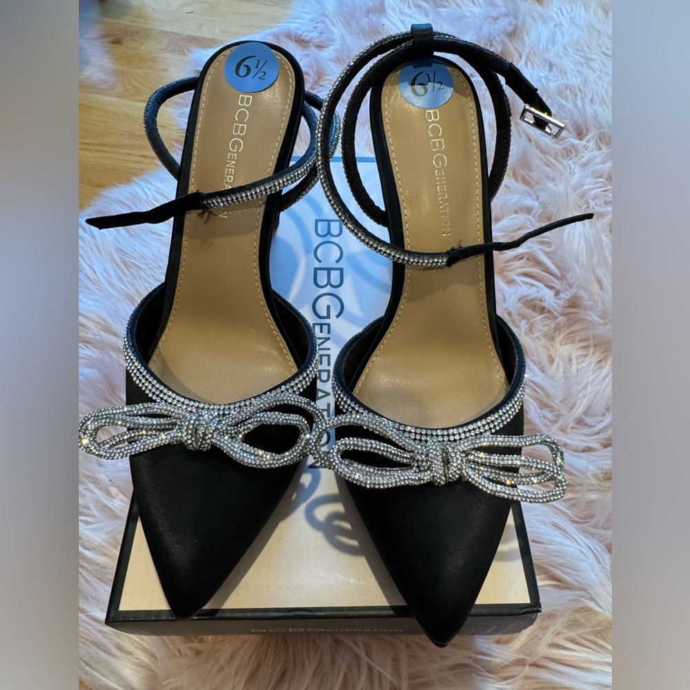 BCBGeneration Black Heels with Silver Accents